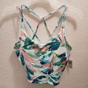 Old Navy Powerpress Strappy Back Palm Print Cropped Activewear Tank, Med